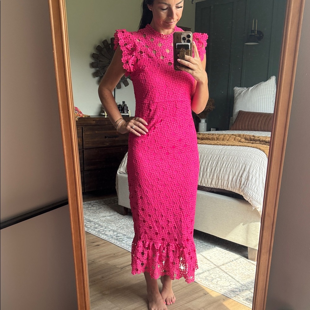 Pink Lace Midi Dress